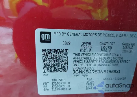 2022 Chevrolet Blazer Awd 3Lt z USA, uszkodzony, nr VIN 3GNKBJRS3NS156831